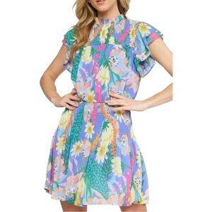 Entro Vibrant Floral Ruffle Sleeve‎ Dress